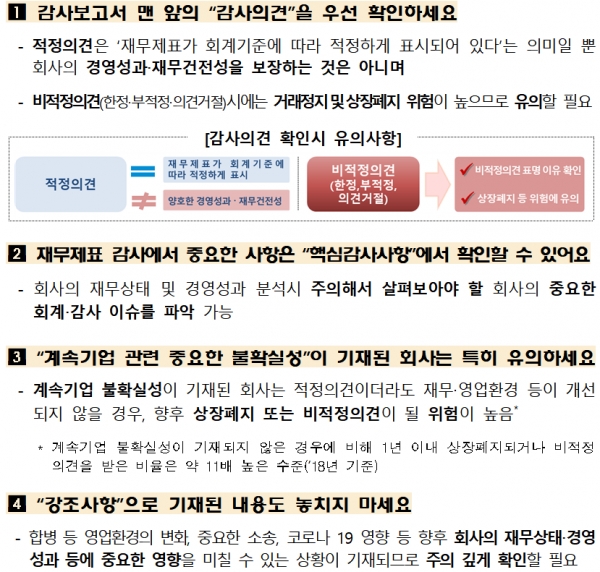감사보고서 활용 키포인트 4가지. (자료=금감원)