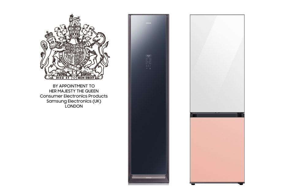 영국 왕실로부터 '퀸 로열 워런트' 인증을 받은 삼성 에어드레서와 비스포크 냉장고 이미지.[사진=삼성전자]