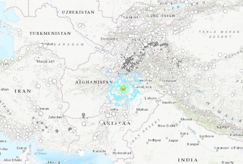 22일 아프간 지진 발생 위치. (사진=USGS 홈페이지/연합뉴스)