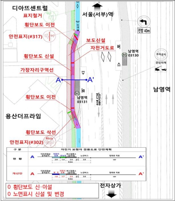 서울 용산구가 이달 말까지 ‘청파로 자전거 도로 개선공사’를 추진한다. (사진=용산구)