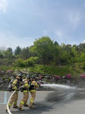 금산소방서 진압대원, 화재대응능력 2급 자격취득 대비 '구슬땀'