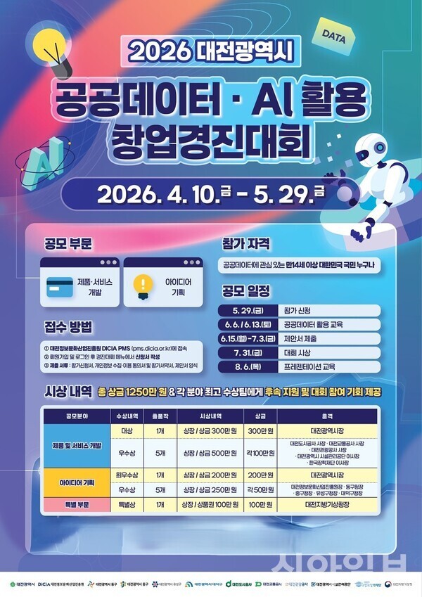 대전시, 공공데이터·AI 창업경진대회 개최…실행형 창업 발굴